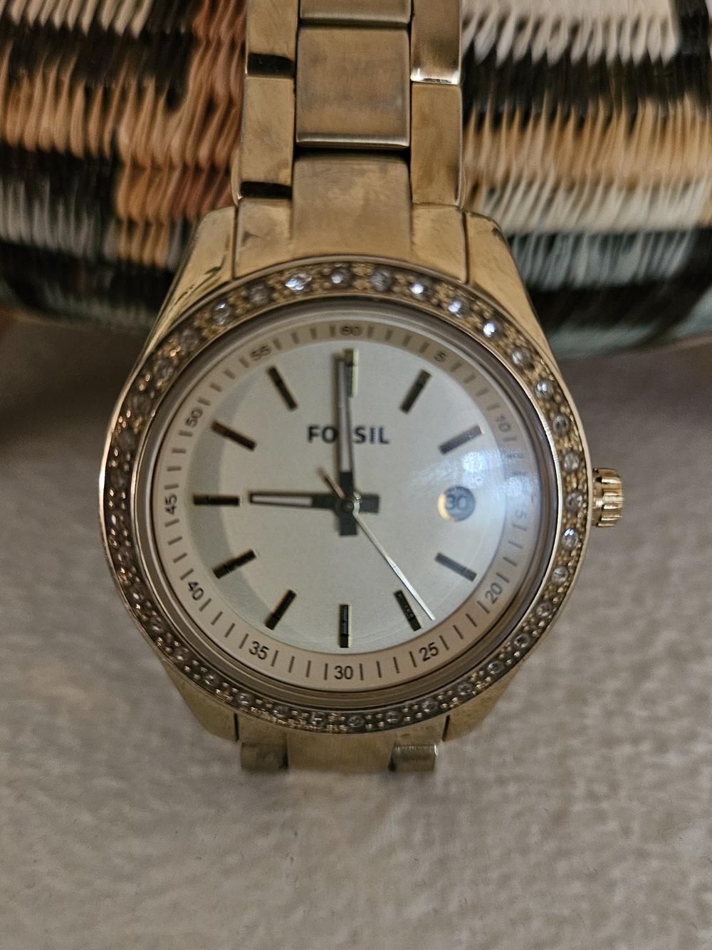 Fossil Gold-Tone Stella ES3107 Crystal Accents with White Dial NEW battery!! - Picture 3 of 8